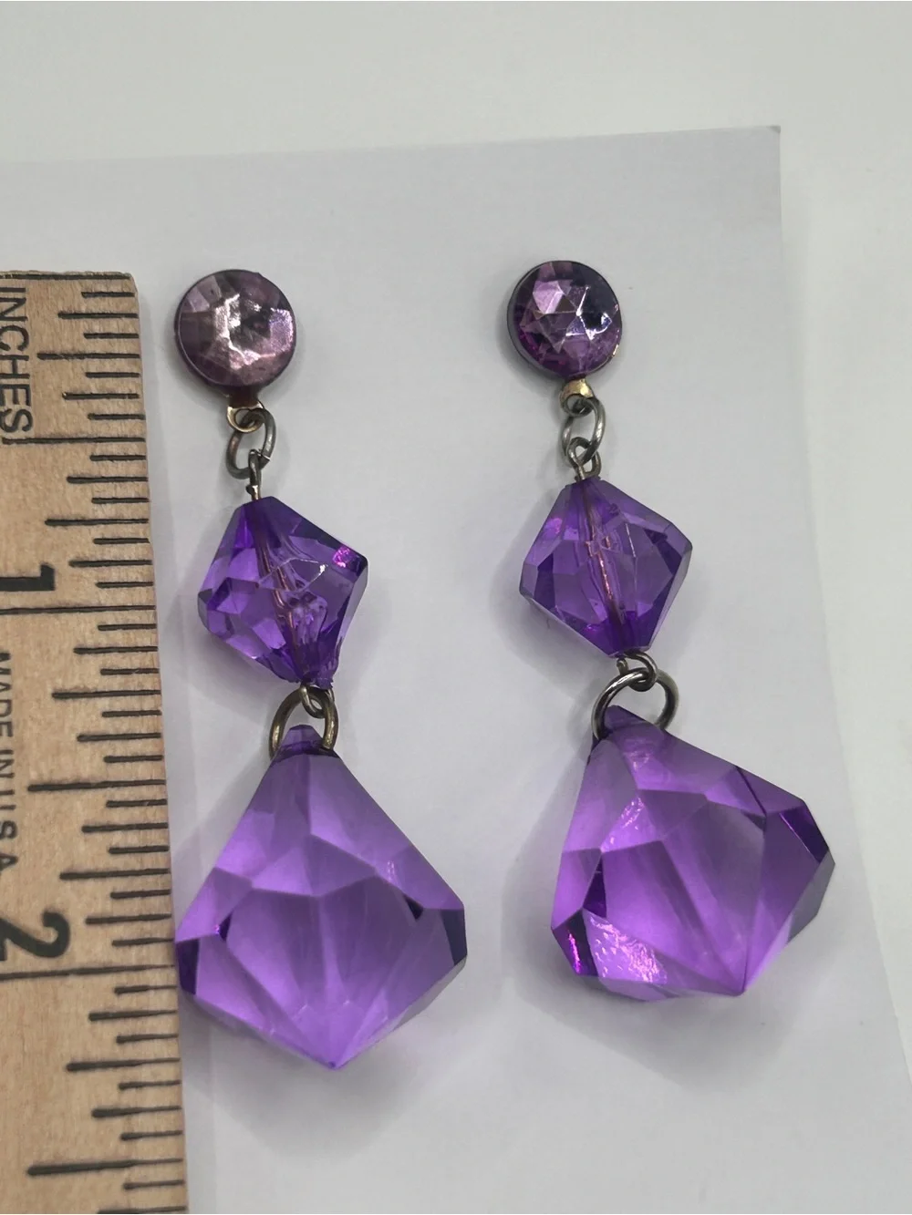 Vintage Purple Faceted Dangle Drop Earrings - Women's Jewelry